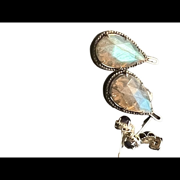 JWBR Labradorite Marcasite amethyst sterling silver tear drop dangle earrings - Picture 6 of 11